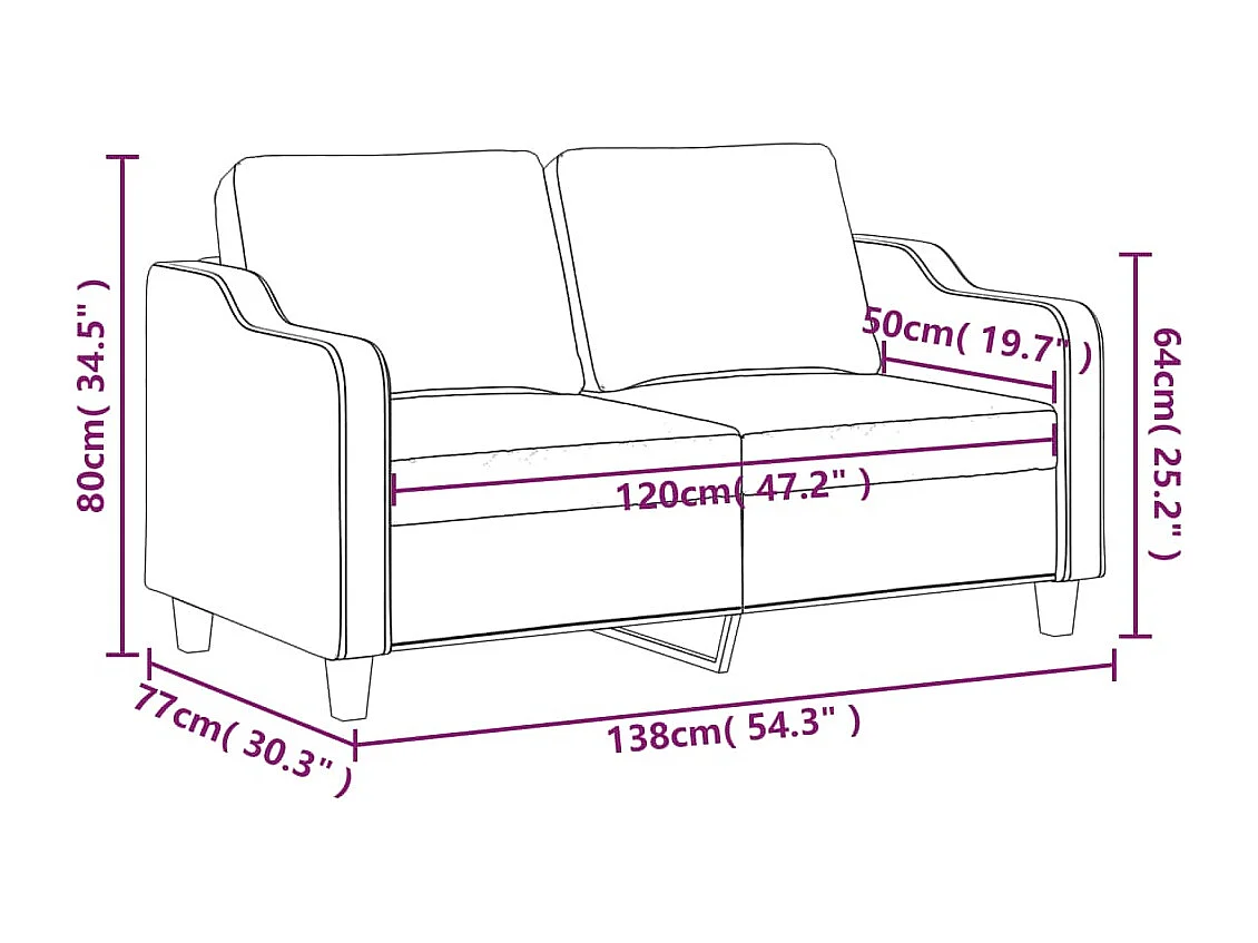 Canapé à 2 places Jaune clair 120 cm Tissu