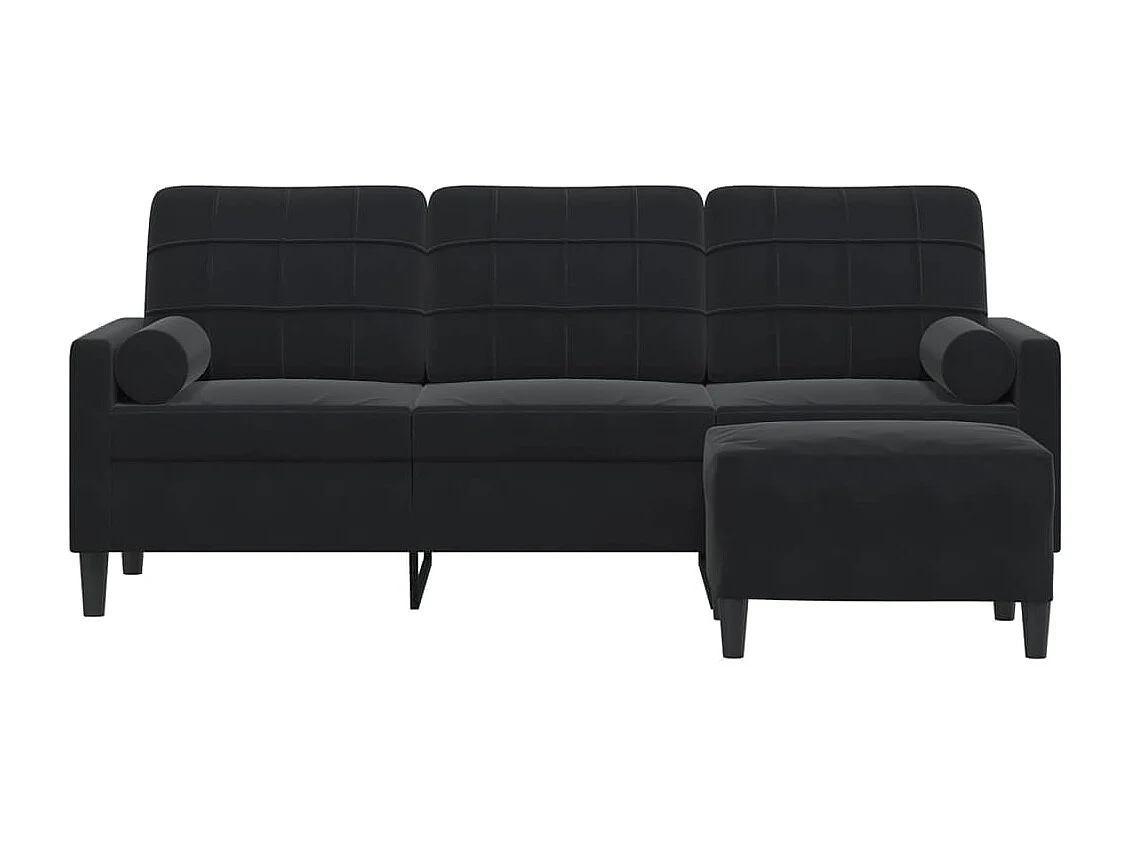Canapé à 3 places avec repose-pieds Noir 180 cm Velours
