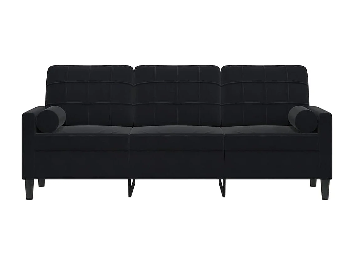 Canapé 3 places avec oreillers décoratifs noir 180 cm velours