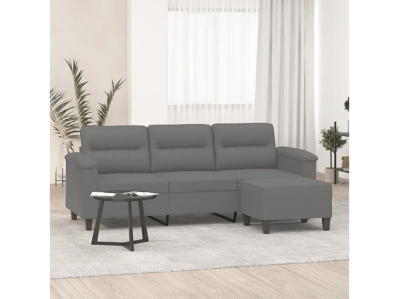 Sofá de 3 lugares c/ apoio de pés 180cm microfibra cinza-escuro