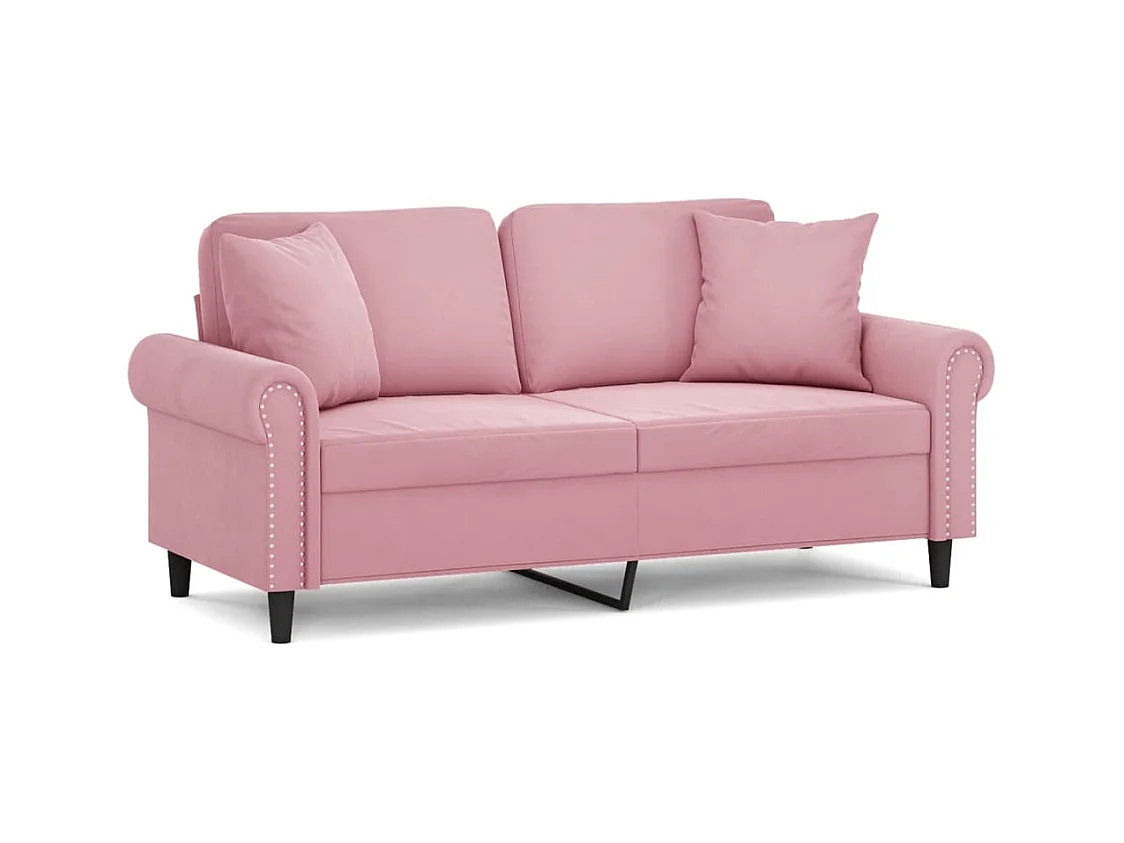 Sofá de 2 plazas con cojines terciopelo rosa 140 cm