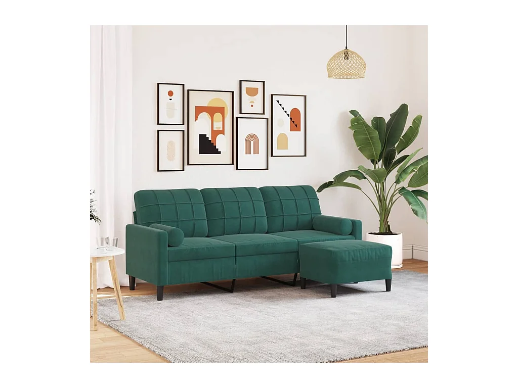 Canapé à 3 places avec repose-pieds Vert foncé 180 cm Velours