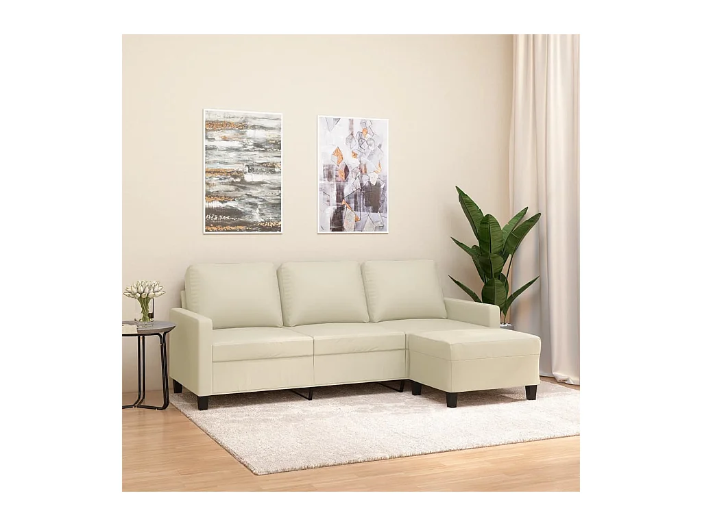 Canapé à 3 places avec repose-pieds Crème 180 cm Similicuir