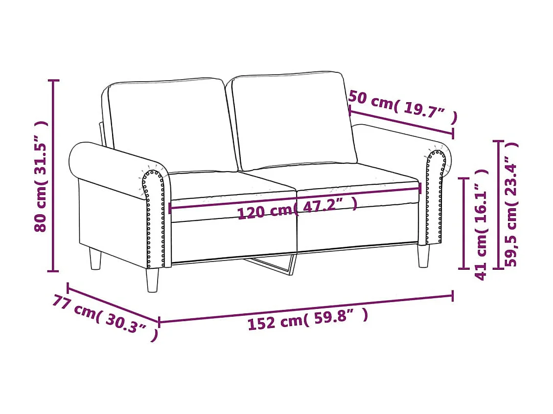 Canapé à 2 places Gris clair 120 cm Velours