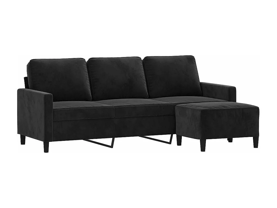 Canapé à 3 places avec repose-pieds Noir 180 cm Velours