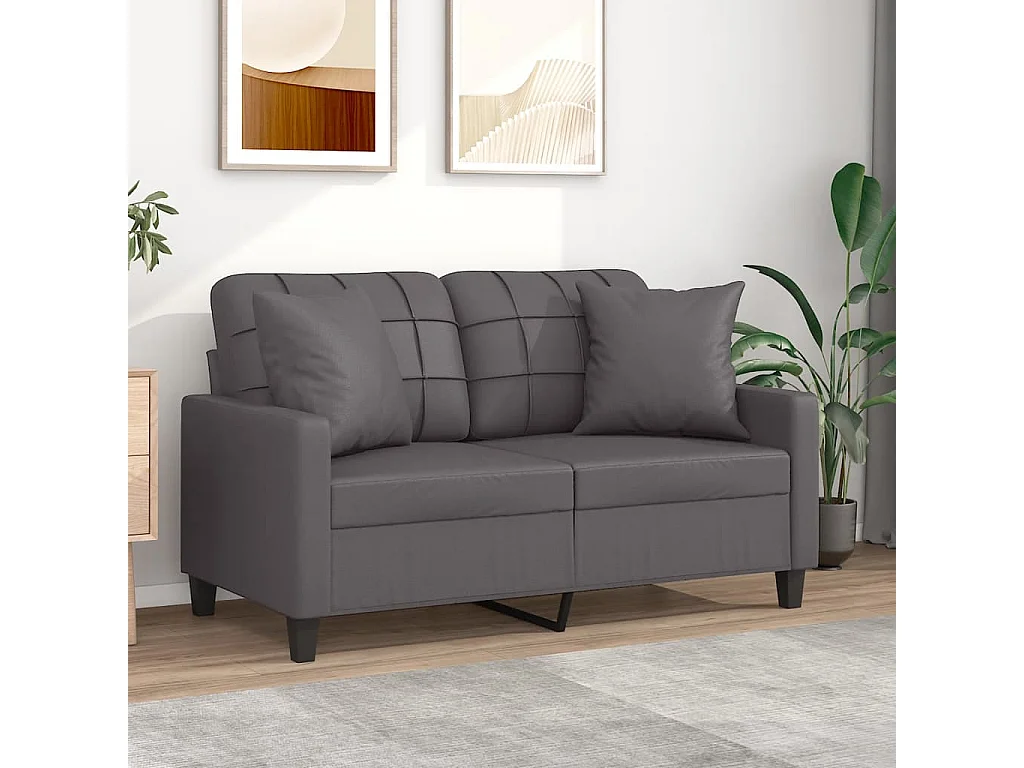 Sofá de 2 plazas con cojines cuero sintético gris 120 cm