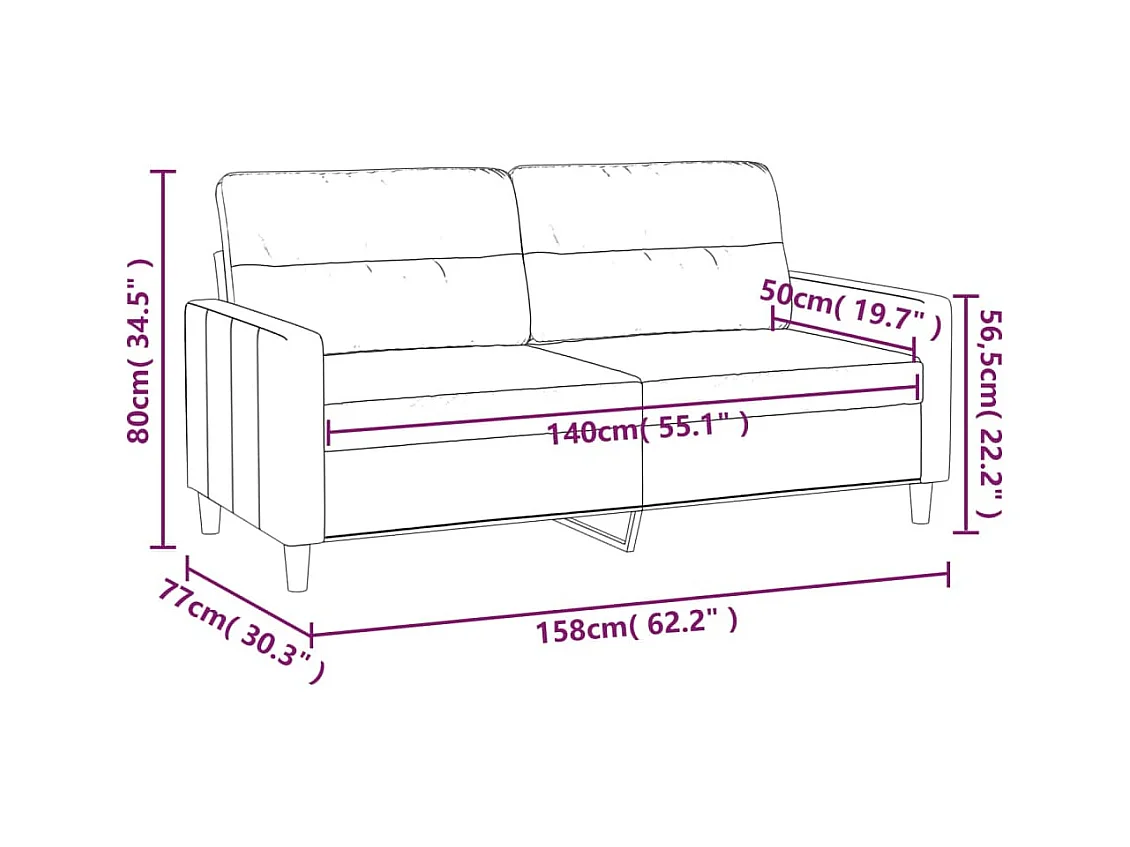 Canapé à 2 places Taupe 140 cm Tissu