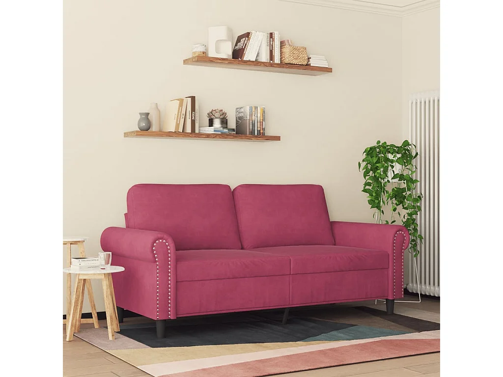 Tweezitsbank 140 cm fluweel wijnrood