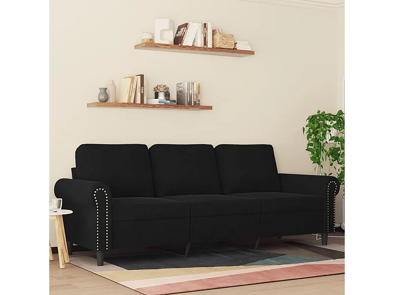 Sofá de 3 lugares 180 cm veludo preto