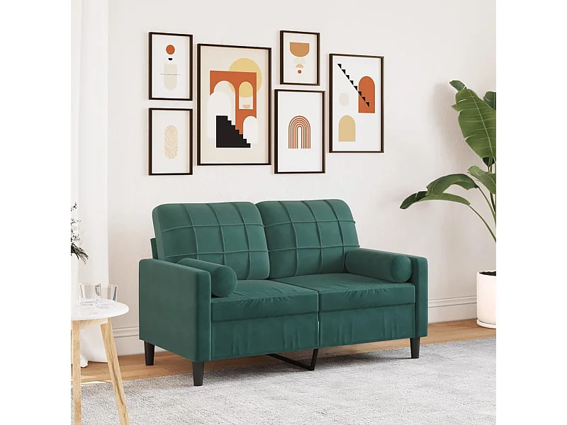 Canapé 2 places avec oreillers vert foncé 120 cm velours