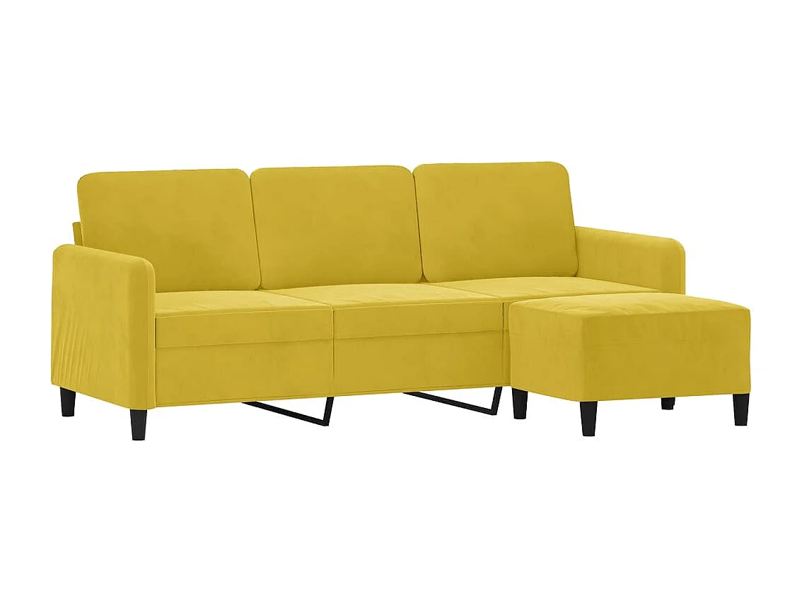 Driezitsbank met voetenbank 180 cm fluweel geel