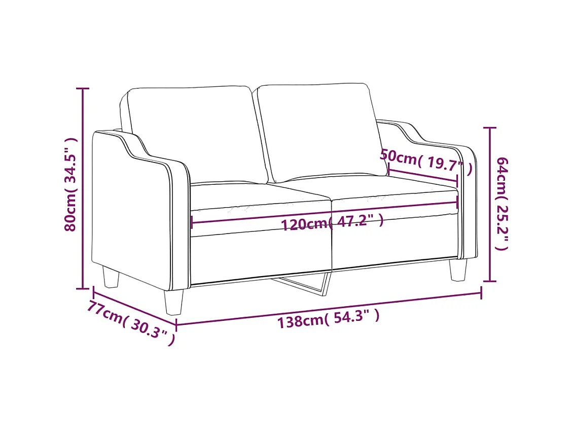 Canapé à 2 places Rouge bordeaux 120 cm Tissu