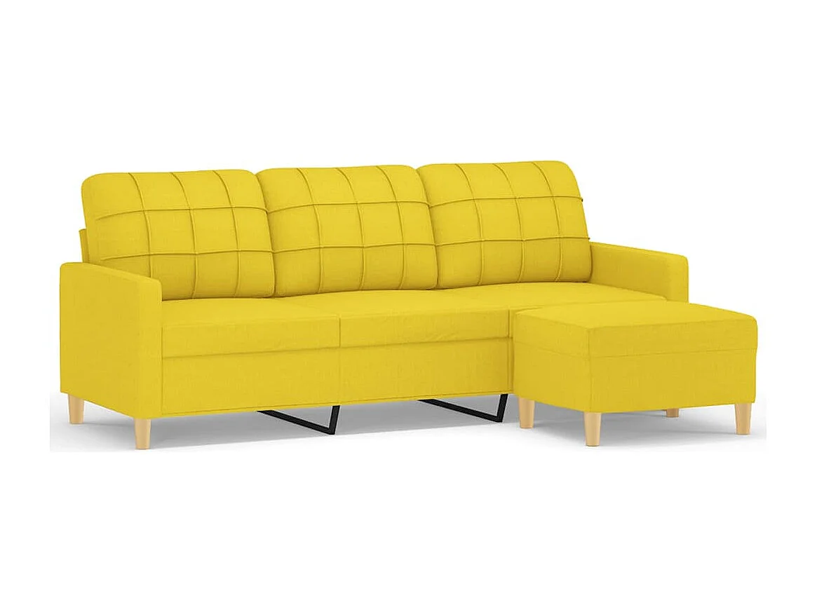 Canapé à 3 places avec repose-pieds Jaune clair 180 cm Tissu