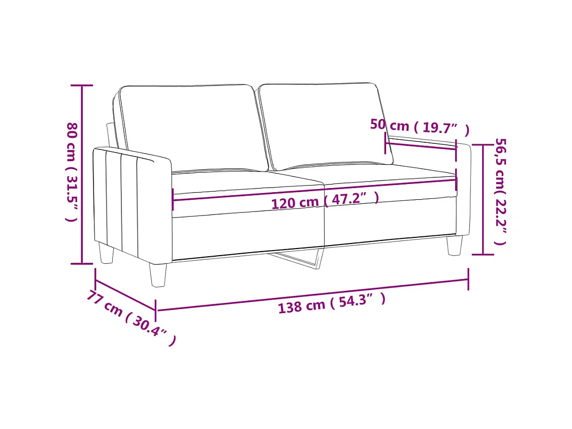 Canapé à 2 places Marron 120 cm Tissu