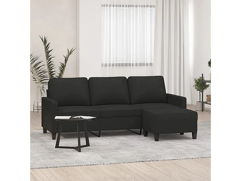 Canapé à 3 places avec repose-pieds Noir 180 cm Tissu