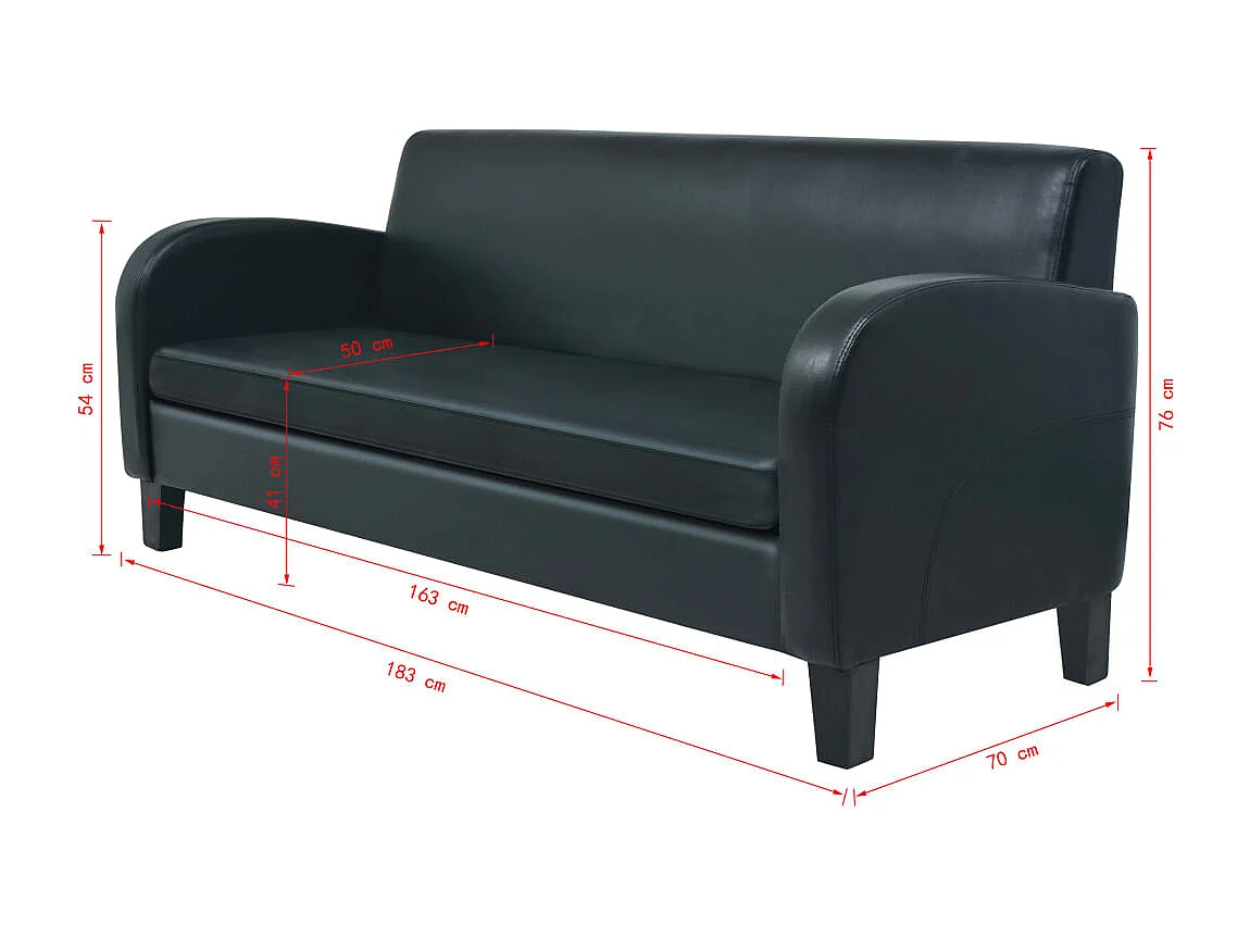 Canapé à 3 places cuir synthétique noir