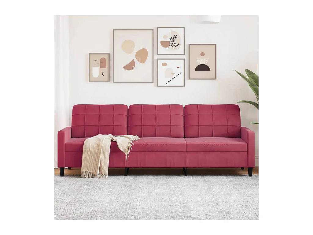 Canapé à 3 places Rouge bordeaux 210 cm Velours