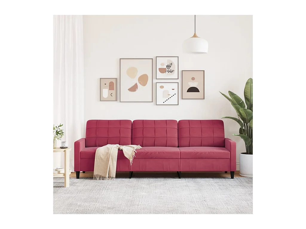 Canapé à 3 places Rouge bordeaux 210 cm Velours