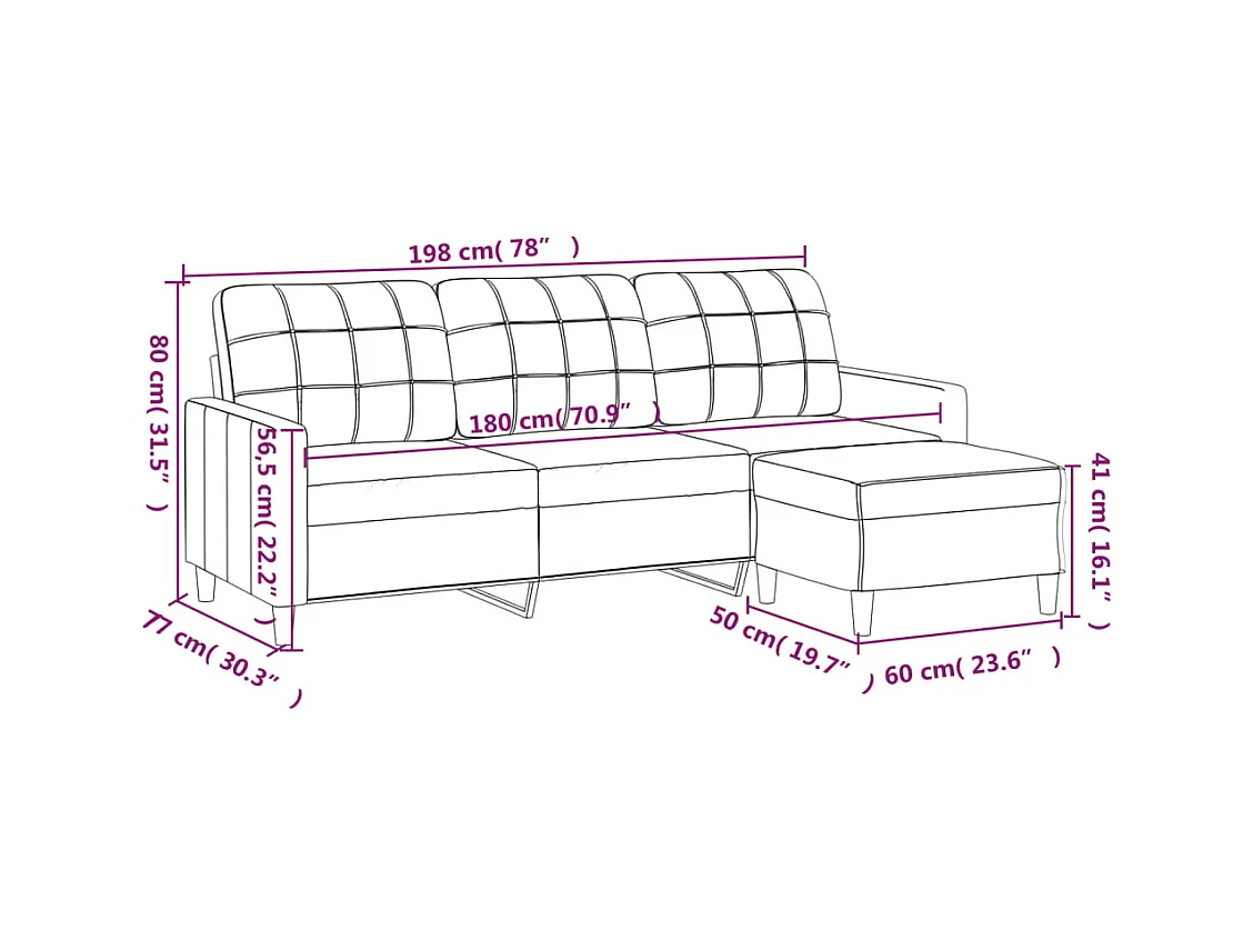 Canapé à 3 places avec repose-pieds Taupe 180 cm Tissu