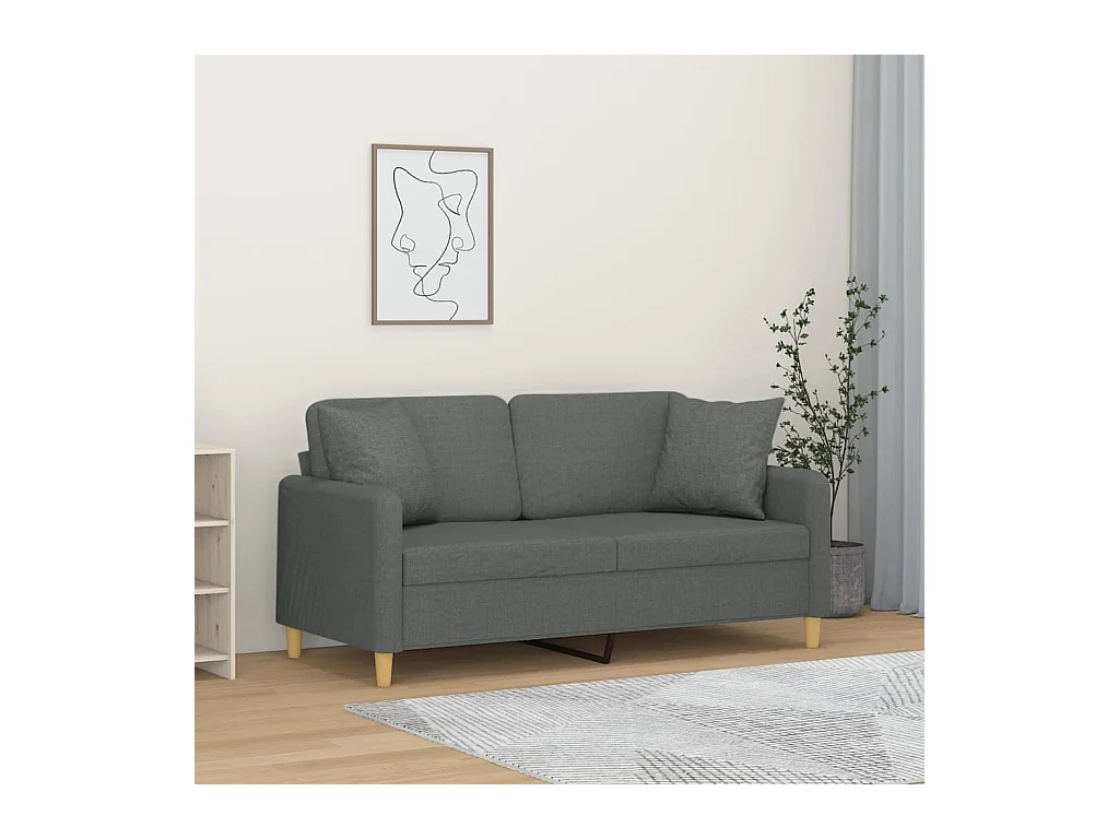 Canapé 2 places avec oreillers gris foncé 140 cm tissu