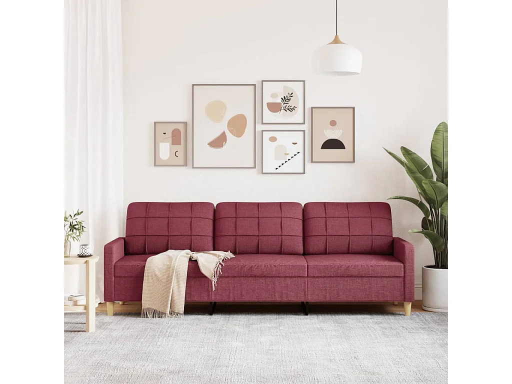 Canapé à 3 places Rouge bordeaux 210 cm Tissu