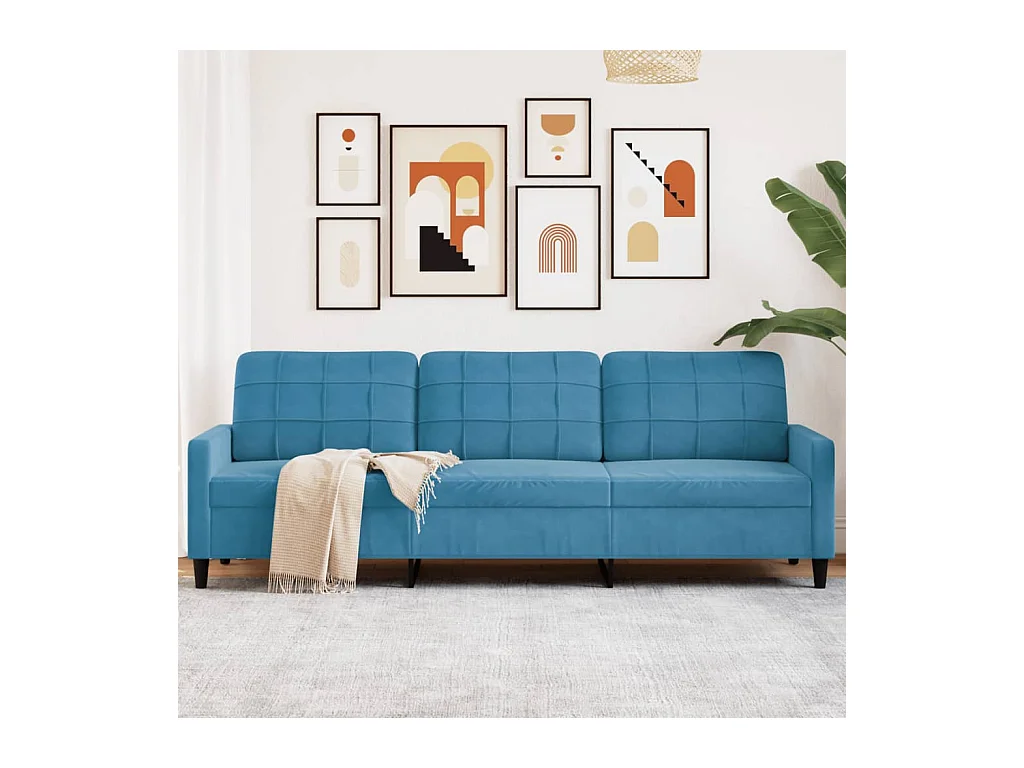 Canapé à 3 places Bleu 210 cm Velours