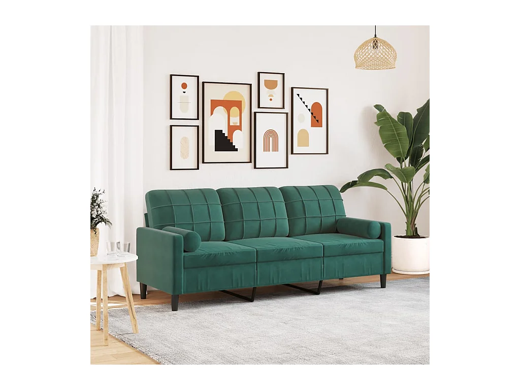 Canapé 3 places avec oreillers vert foncé 180 cm velours