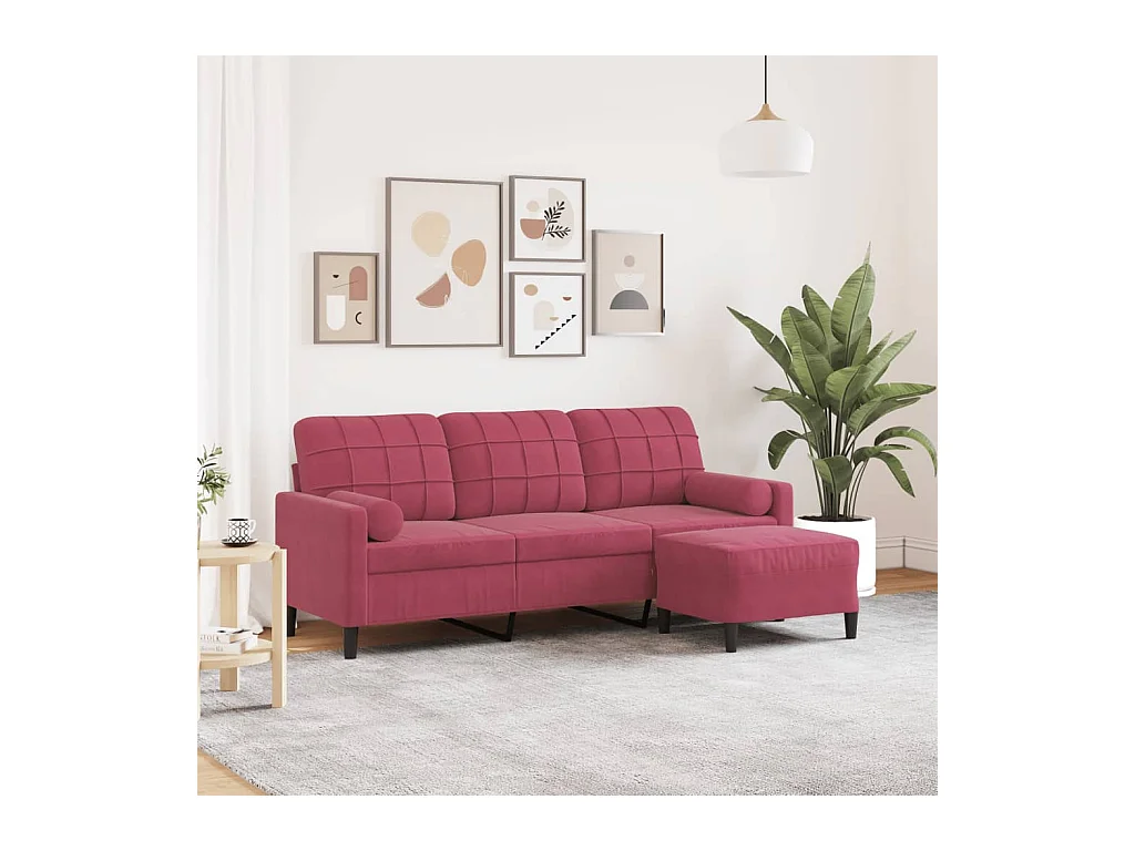 Canapé à 3 places et repose-pieds Rouge bordeaux 180 cm Velours