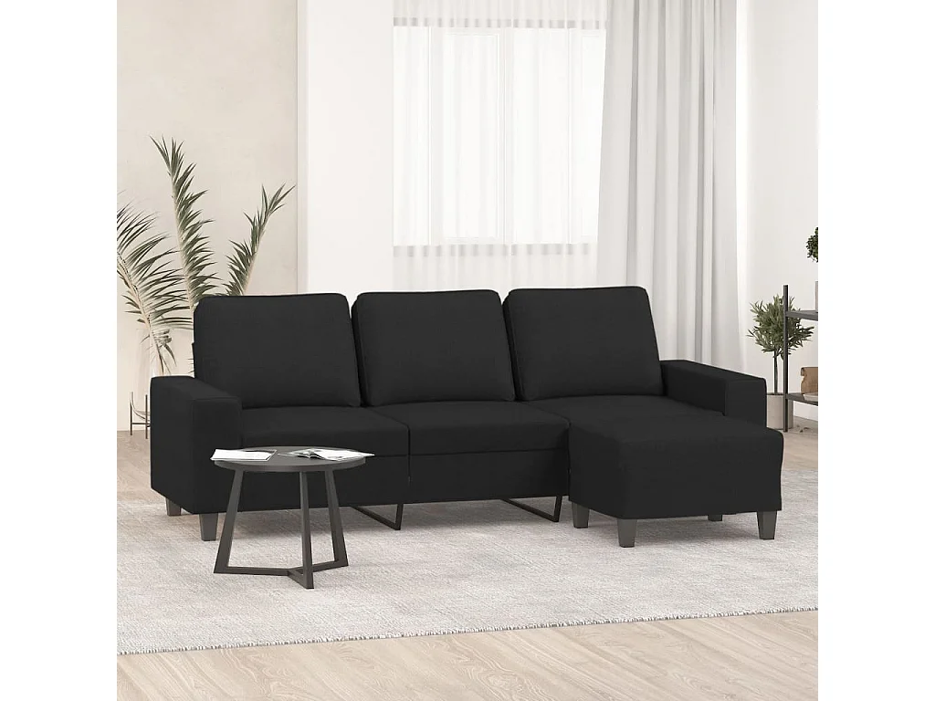 Canapé à 3 places avec repose-pieds Noir 180 cm Tissu