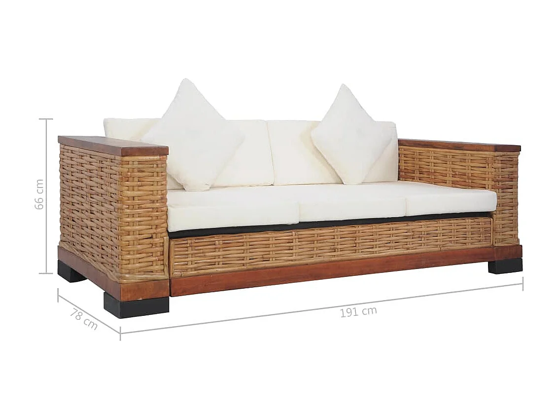 Canapé à 3 places avec coussins Marron Rotin naturel