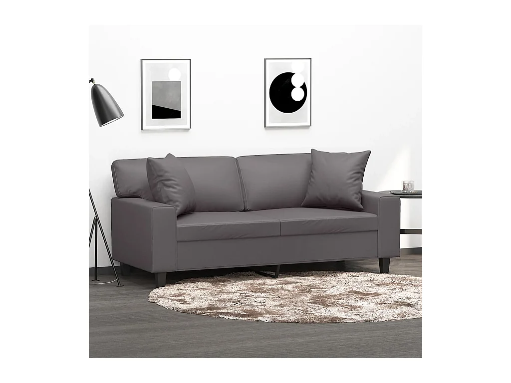 Canapé 2 places avec oreillers décoratifs gris 140cm similicuir