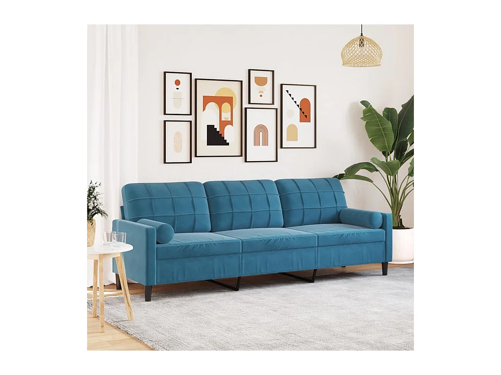 Canapé 3 places avec oreillers décoratifs bleu 210 cm velours