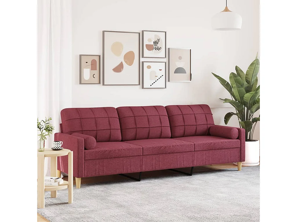 Canapé 3 places avec oreillers décoratifs bordeaux 210 cm tissu