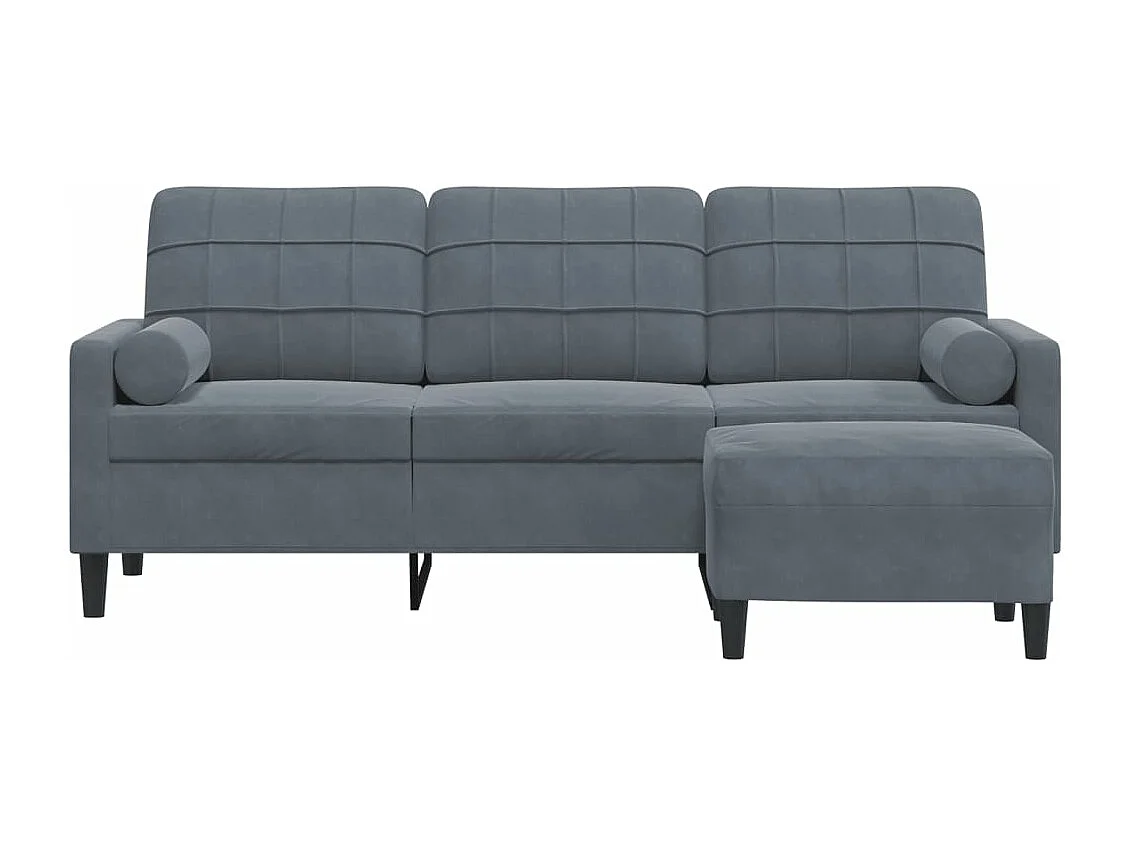 Sofá de 3 plazas con taburete de terciopelo gris oscuro 180 cm