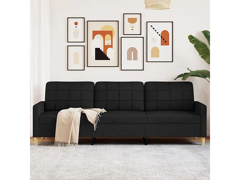 Sofá de 3 plazas de tela negro 210 cm