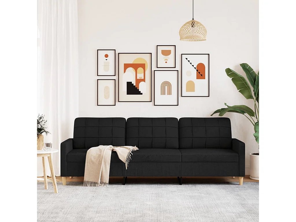 Driezitsbank 210 cm stof zwart