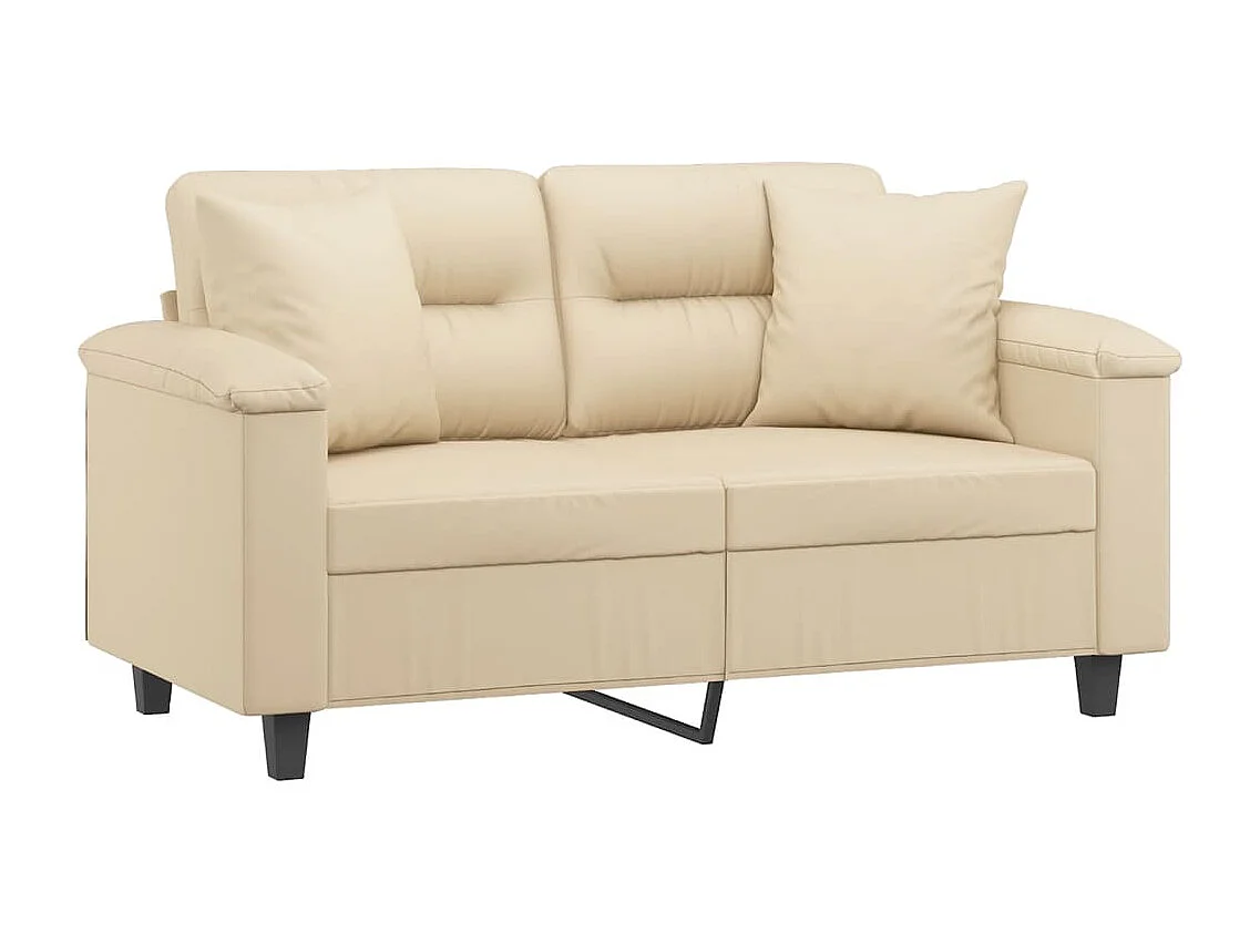 Canapé 2 places avec oreillers crème 120 cm tissu microfibre
