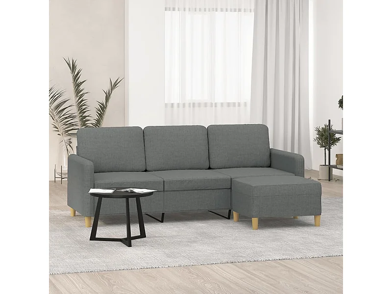 Sofá de 3 lugares com apoio de pés 180 cm tecido cinza-escuro