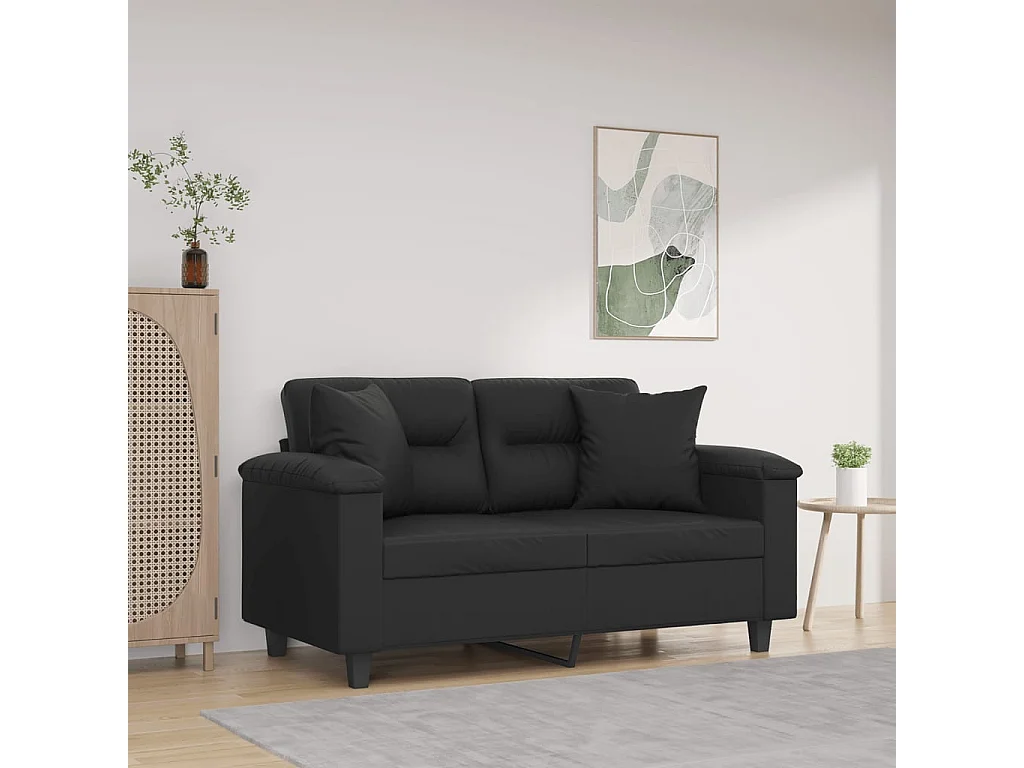 Tweezitsbank met sierkussens 120 cm kunstleer zwart