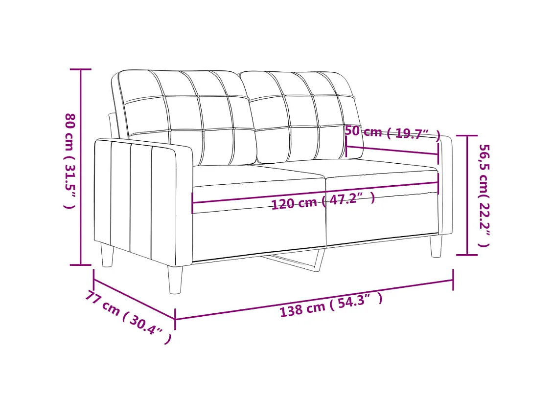 Canapé à 2 places Gris foncé 120 cm Tissu