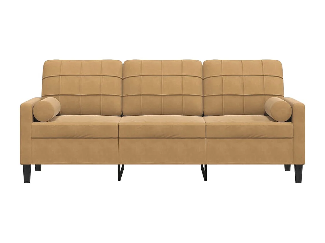 Canapé 3 places avec oreillers décoratifs marron 180 cm velours
