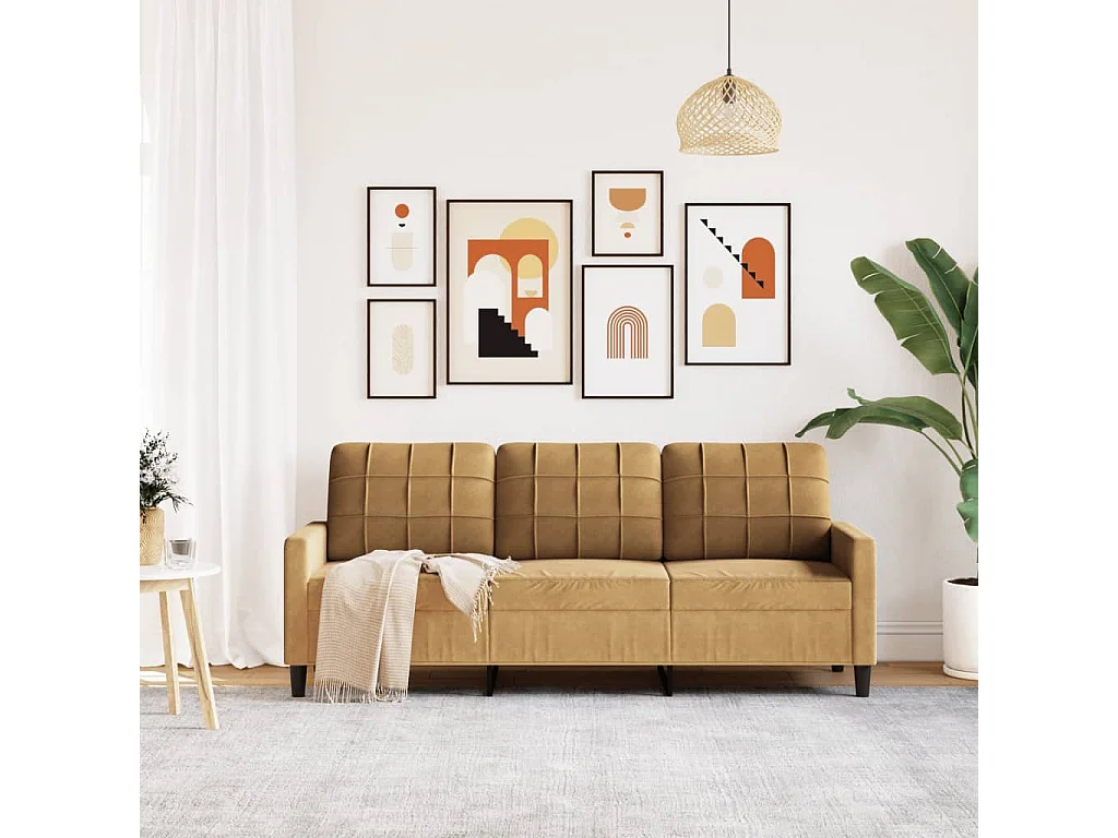 Driezitsbank 180 cm fluweel bruin