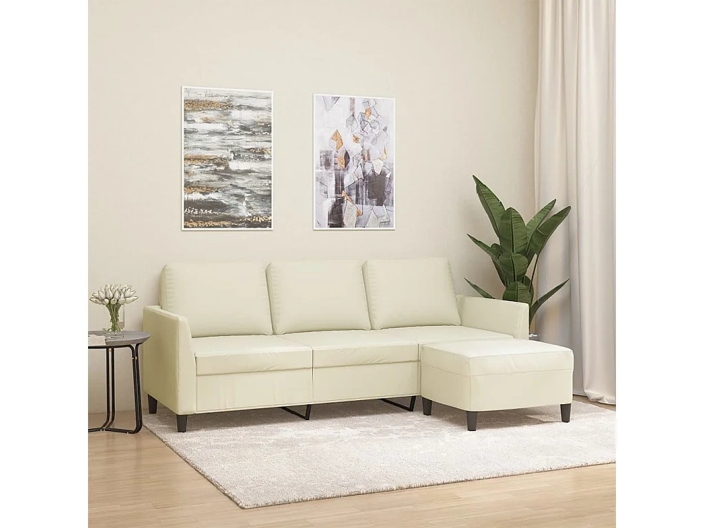 Canapé à 3 places avec repose-pieds Crème 180 cm Similicuir