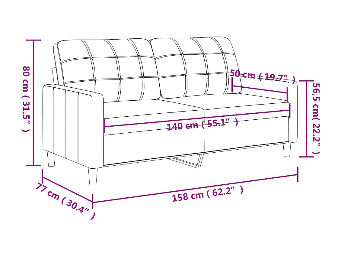 Canapé à 2 places Taupe 140 cm Tissu