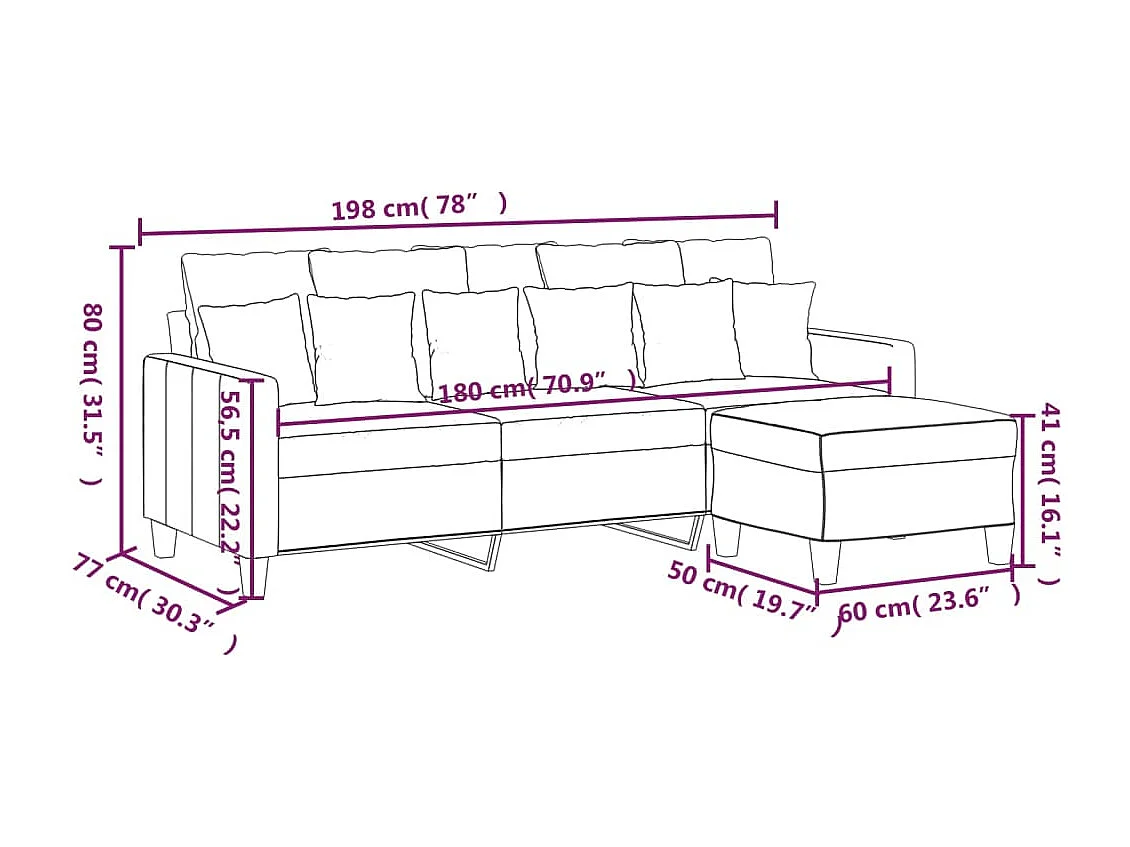 Canapé à 3 places avec repose-pieds Jaune clair 180 cm Tissu