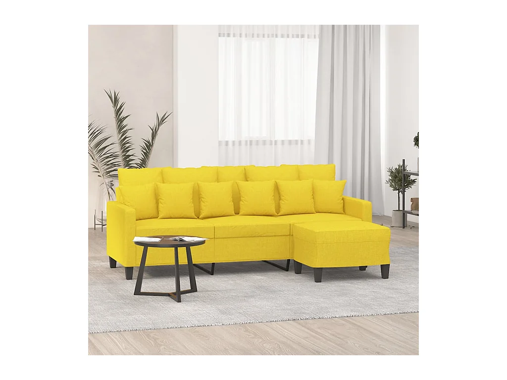 Canapé à 3 places avec repose-pieds Jaune clair 180 cm Tissu