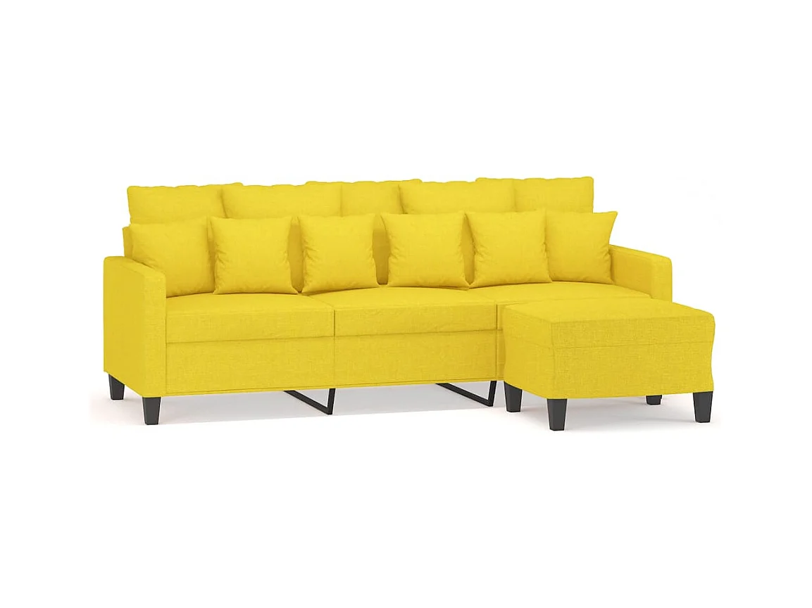 Canapé à 3 places avec repose-pieds Jaune clair 180 cm Tissu