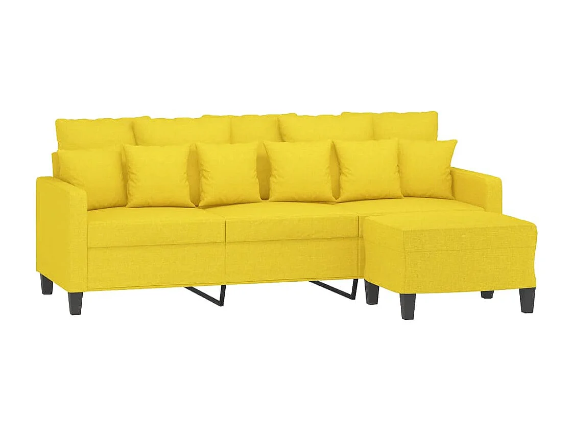 Sofá de 3 plazas con taburete de tela amarillo claro 180 cm