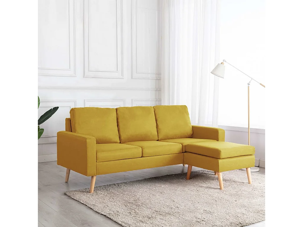 Canapé à 3 places avec repose-pied Jaune Tissu