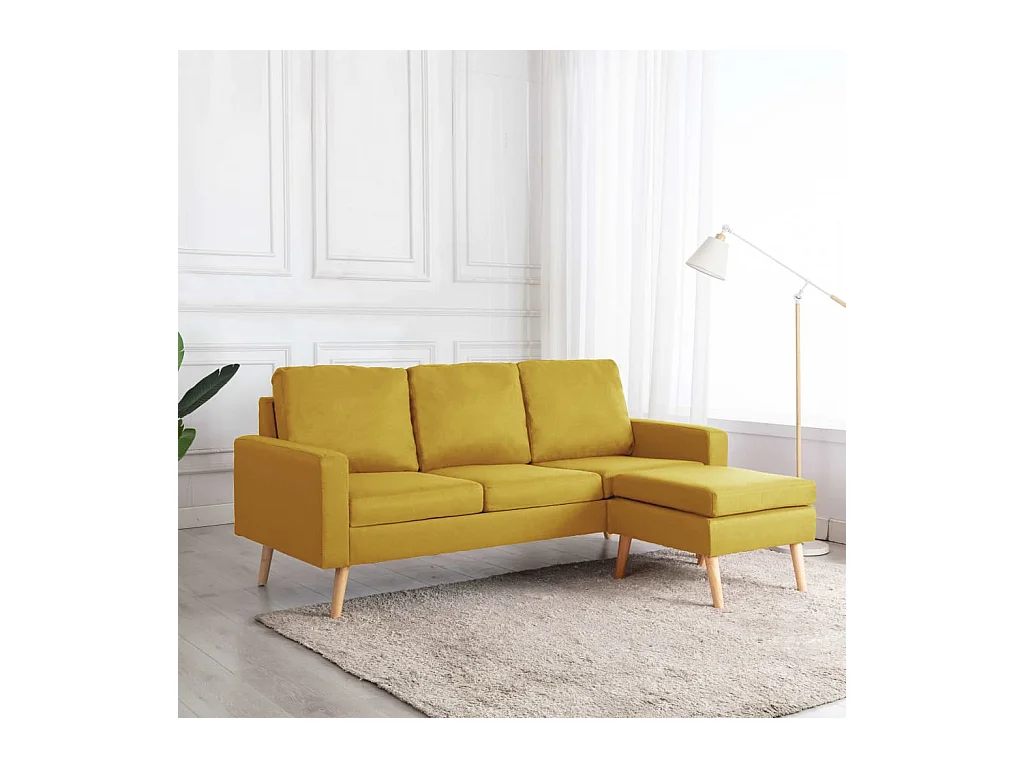 Canapé à 3 places avec repose-pied Jaune Tissu